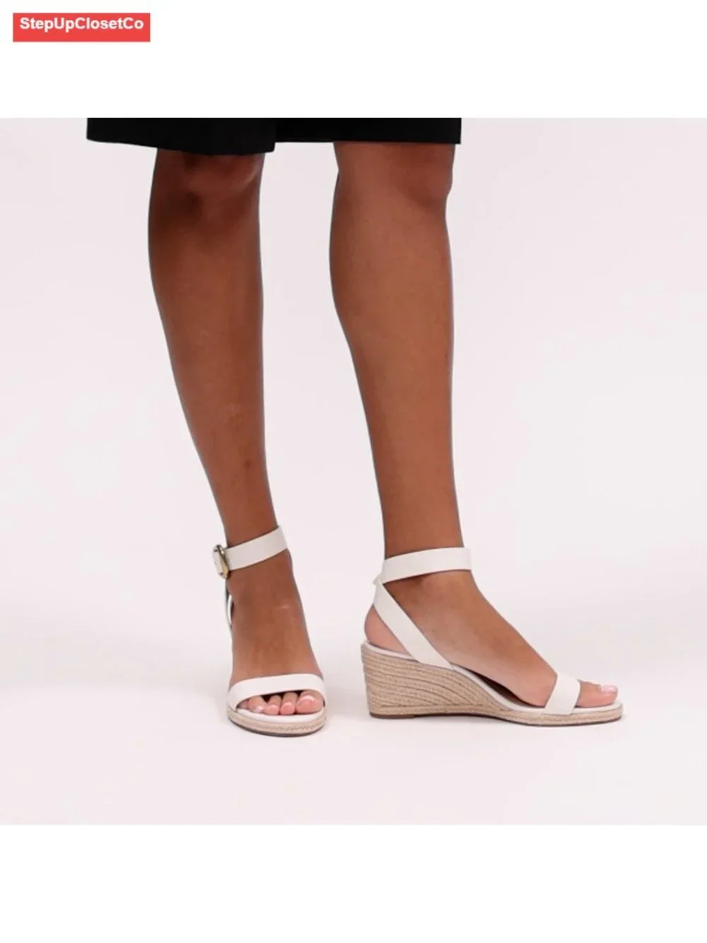Espadrille Wedge Sandals with Ankle Strap - Leather & Jute